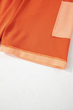 Russet Orange Two-tone Short Sleeve V Neck Patched Pocket Loose Romper