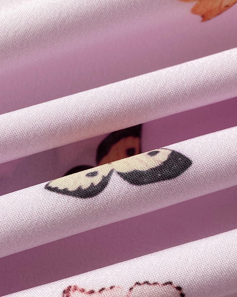 Butterfly Print Off the Shoulder Ruffles Blouse Casual Lantern Sleeve Top