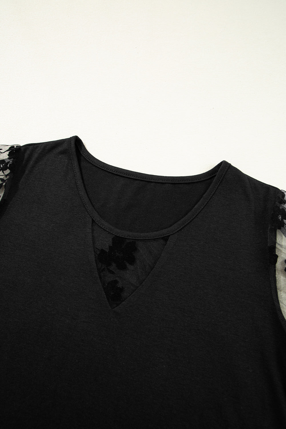 Black Flora Lace Patchwork Crew Neck T Shirt