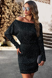Black Sequin Long Sleeve Slim Fit Party Mini Dress
