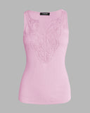 Contrast Lace V Neck Sleeveless Knit Top Casual Slim Fit Tank