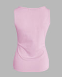Contrast Lace V Neck Sleeveless Knit Top Casual Slim Fit Tank