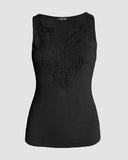 Contrast Lace V Neck Sleeveless Knit Top Casual Slim Fit Tank