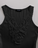 Contrast Lace V Neck Sleeveless Knit Top Casual Slim Fit Tank