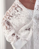 Turn down Collar Long Sleeve Sheer Lace Blouse