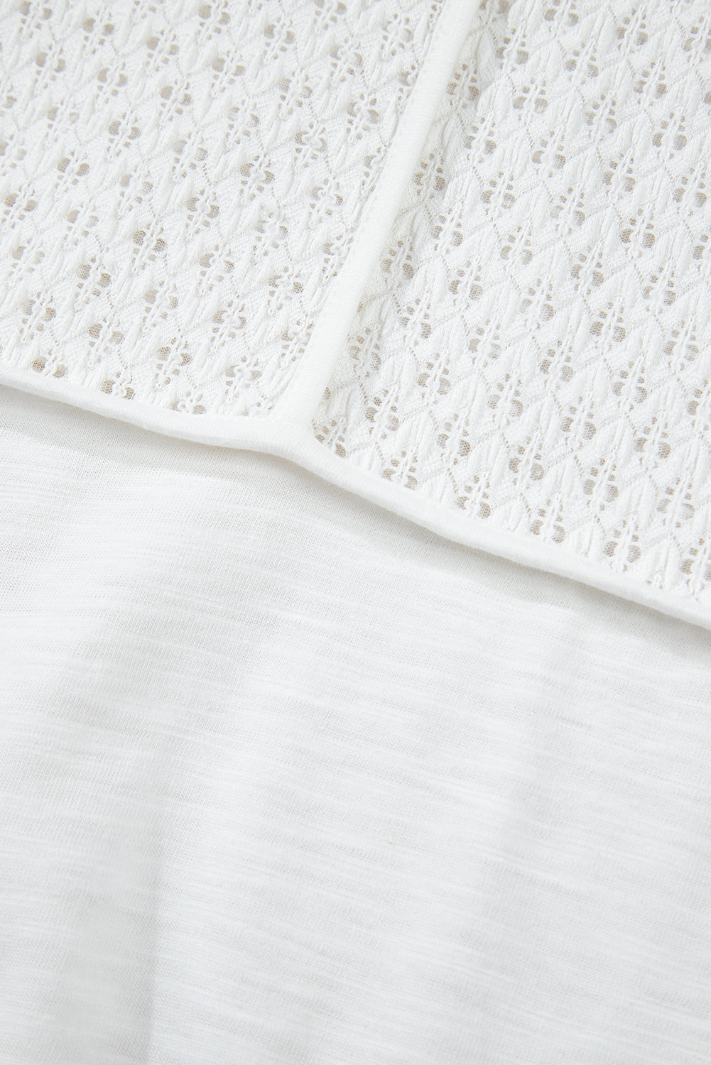 White Eyelet Patchwork High Low Hem V Neck Oversized Top