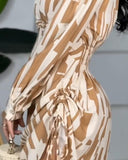 All Over Print Side Drawstring Twisted Shirt Dress