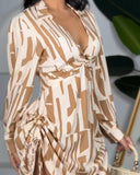 All Over Print Side Drawstring Twisted Shirt Dress