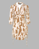 All Over Print Side Drawstring Twisted Shirt Dress
