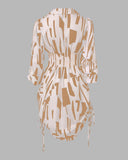 All Over Print Side Drawstring Twisted Shirt Dress