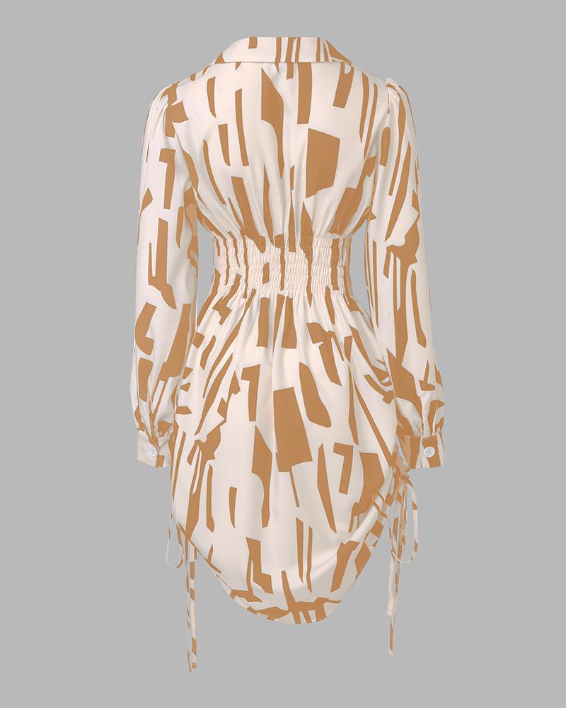 All Over Print Side Drawstring Twisted Shirt Dress