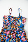 Pink Floral Smocked Bust Spaghetti Straps Wide Leg Jumpsuit