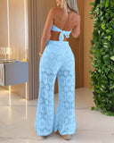 Bandeau Eyelet Embroidery Tied Detail Overalls Casual Cutout Jumpsuit(With Lining)