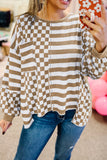 Khaki Striped Checkered Mixed Print Chest Pocket Casual Plus Size Top
