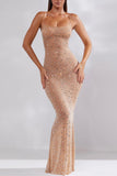 Clay Rhinestone Spaghetti Strap Sexy Maxi Mermaid Dress