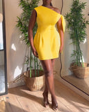 One Shoulder Tied Detail Bodycon Dress Casual Slim Fit Mini Dress