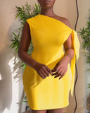 One Shoulder Tied Detail Bodycon Dress Casual Slim Fit Mini Dress