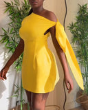 One Shoulder Tied Detail Bodycon Dress Casual Slim Fit Mini Dress