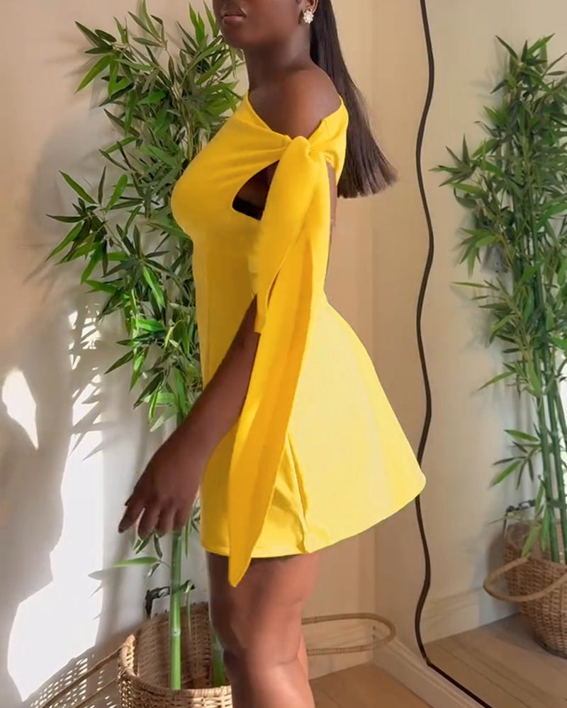One Shoulder Tied Detail Bodycon Dress Casual Slim Fit Mini Dress