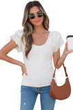 White Eyelet Ruffle Sleeve Slim Fitted Top