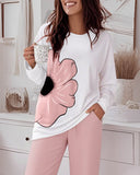Floral Print Long Sleeve Top and Causal Pants Set
