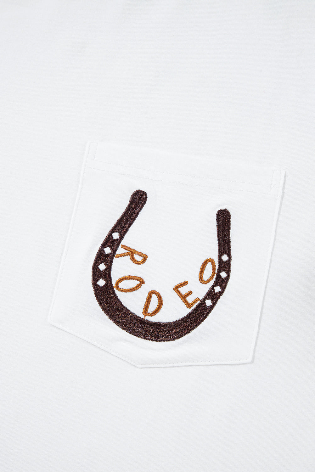 White RODEO Horseshoe Embroidered Patch Pocket T Shirt