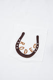 White RODEO Horseshoe Embroidered Patch Pocket T Shirt