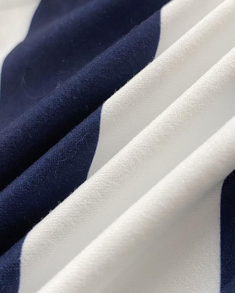 2 Pieces Outfit Anchor Print Round Neck Short Sleeve Casual Top and Striped Print Slim Fit Shorts Set