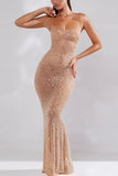 Clay Rhinestone Spaghetti Strap Sexy Maxi Mermaid Dress