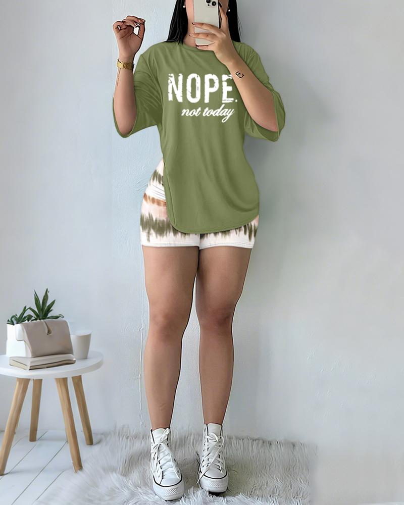 2 Pieces Outfit Anchor Print Round Neck Short Sleeve Casual Top and Striped Print Slim Fit Shorts Set