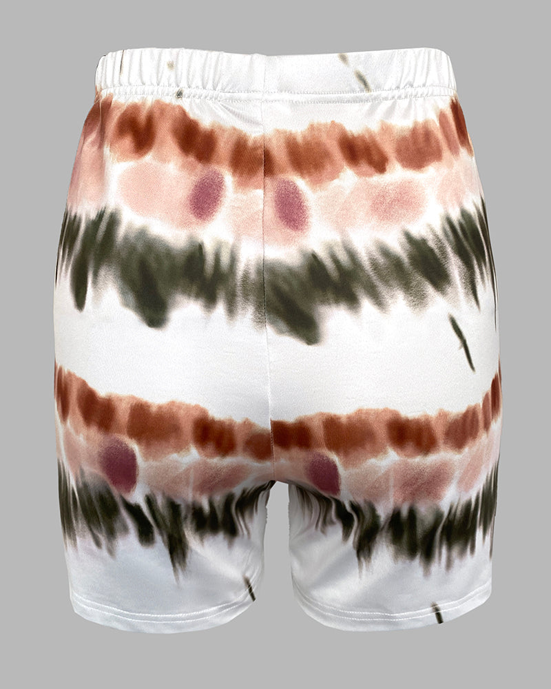 2 Pieces Outfit Anchor Print Round Neck Short Sleeve Casual Top and Striped Print Slim Fit Shorts Set