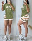 2 Pieces Outfit Anchor Print Round Neck Short Sleeve Casual Top and Striped Print Slim Fit Shorts Set