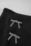 Black Rhinestone Bow Wrap High Waist Mini Skirt