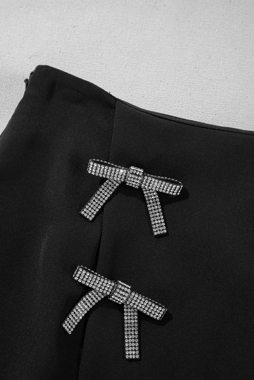 Black Rhinestone Bow Wrap High Waist Mini Skirt