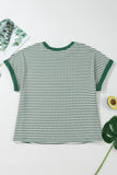 Green Stripe Trimmed Round Neck Plus Size Boxy Fit T-shirt