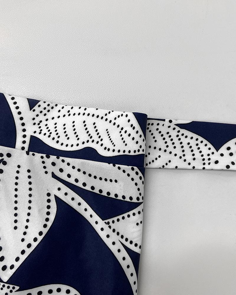 2 Pieces Outfit Floral Print Halter Spaghetti Strap Top Floral Print Lace up Backless Dress