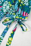 Green Abstract Print Knotted Short Sleeve Plus Size Blouse