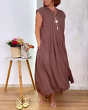 Stand Collar Sleeveless Button Down A Line Dress Back Ruched Work Dress (With Belt)