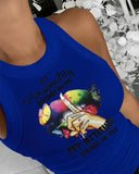 My Personality Depends On Me My Attitude Depends On You Butterfly Slogan Print Ribbed Tank Top