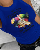 My Personality Depends On Me My Attitude Depends On You Butterfly Slogan Print Ribbed Tank Top
