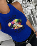 My Personality Depends On Me My Attitude Depends On You Butterfly Slogan Print Ribbed Tank Top