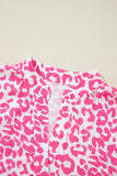 Bright Pink Leopard Printed Long Sleeve Buttoned Front Mini Dress