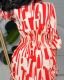 All Over Print Side Drawstring Twisted Shirt Dress