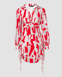 All Over Print Side Drawstring Twisted Shirt Dress