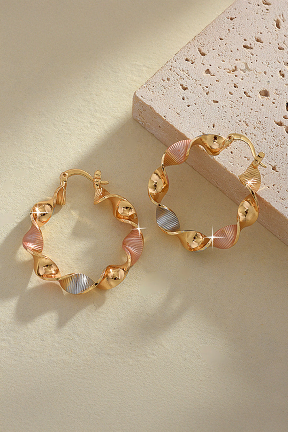 Gold Twisted Plated Alloy Hoop Earrings