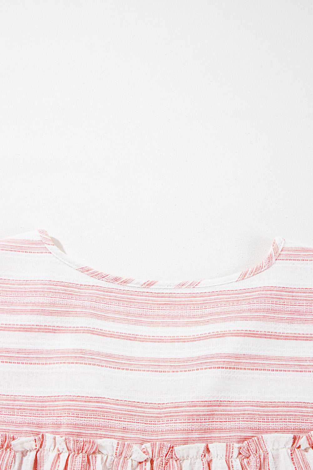 Pink Stripe Plus Size Tassel Tie Frilled Detail Short Sleeve Blouse