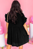 Black Textured Ruffled Sleeve Babydoll Plus Dress