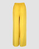 2 Pieces Outfit Plain Textured Cowl Neck Cold Shoulder Sleeveless Ruched Top and Casual Wide Leg Pants Set