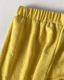 2 Pieces Outfit Plain Textured Cowl Neck Cold Shoulder Sleeveless Ruched Top and Casual Wide Leg Pants Set