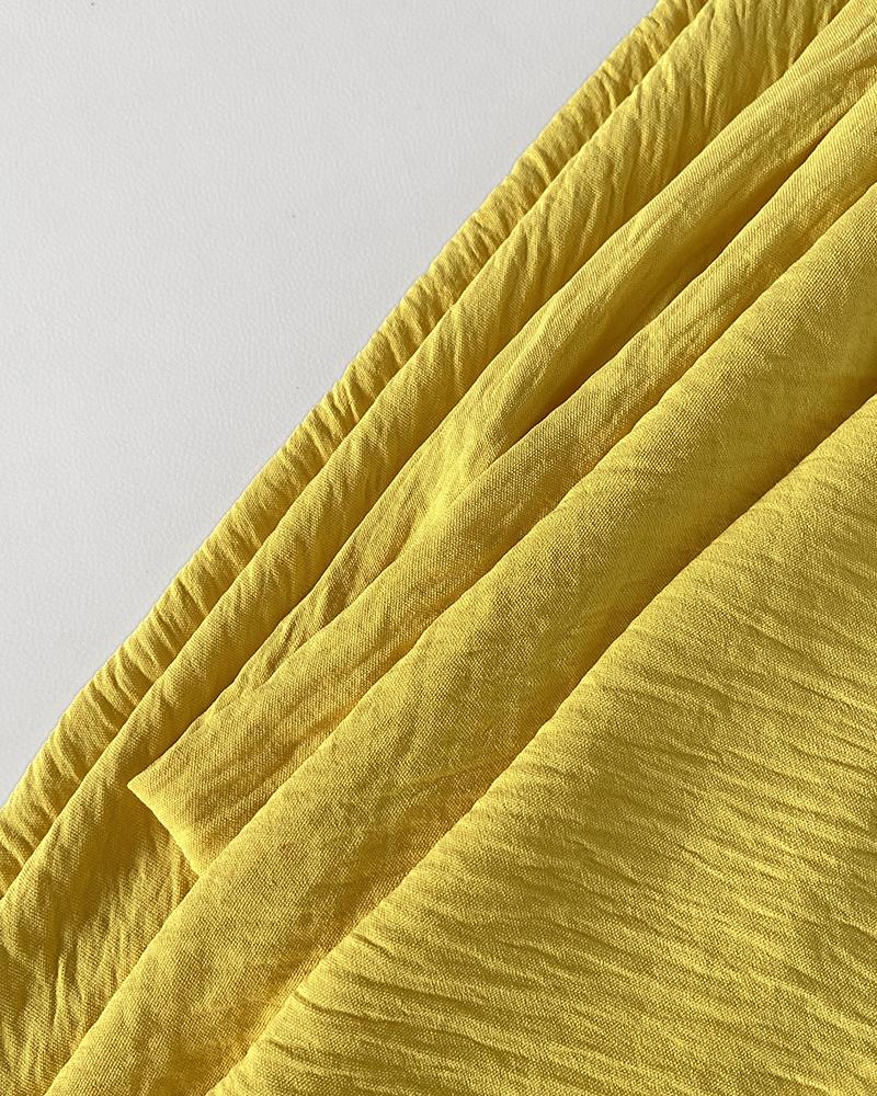 2 Pieces Outfit Plain Textured Cowl Neck Cold Shoulder Sleeveless Ruched Top and Casual Wide Leg Pants Set